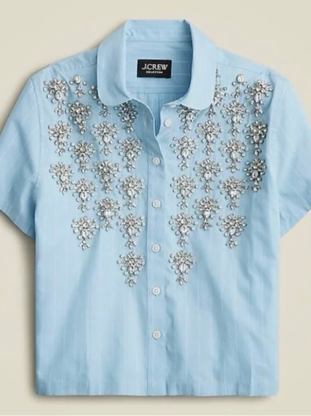 J Crew Embellished Light Blue Short-Sleeve Button-Up Top - Picture 3 of 3